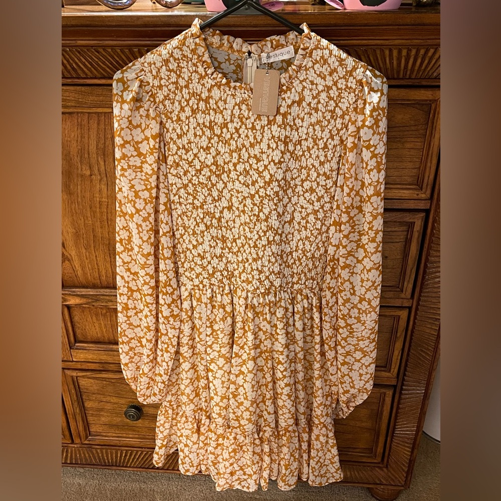 Vestique Women's Floral Dress in Orange and White